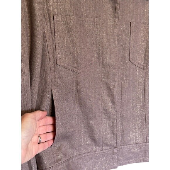 Soft Surroundings Jacket Blazer Womens Large Purple Metallic Boxy Linen Blend - Picture 2 of 10